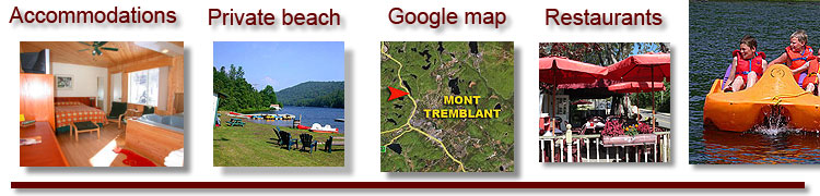 tarifs chambres, plage, canots p�dalos gratuits, restaurant mont-tremblant